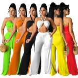 Two-piece solid color tube top loose trousers W8201-1