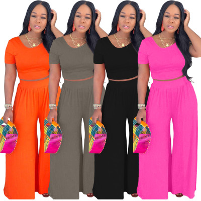 Two-piece fashion umbilical solid color wide-leg pants suit X9318