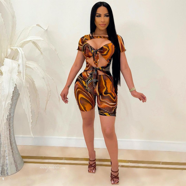 Women's printed slim fashion sexy jumpsuit YM-8610