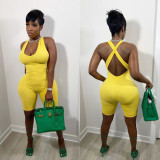 Sexy open-back cross-shoulder jumpsuit high elastic solid color ladies jumpsuit W8203-1