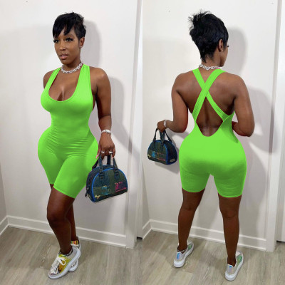 Sexy open-back cross-shoulder jumpsuit high elastic solid color ladies jumpsuit W8203-1