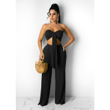Two-piece solid color tube top loose trousers W8201-1