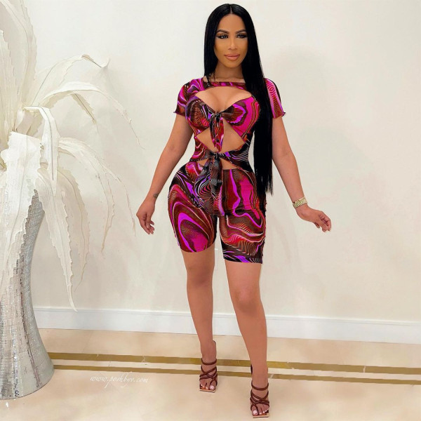 Women's printed slim fashion sexy jumpsuit YM-8610