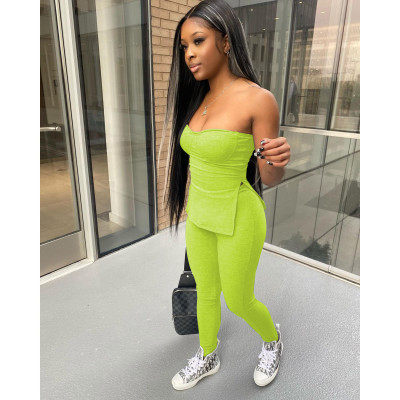 Chest-wrapped trousers casual suit solid color pit strip stretch tight two-piece suit W8207-1