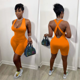 Sexy open-back cross-shoulder jumpsuit high elastic solid color ladies jumpsuit W8203-1