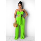 Two-piece solid color tube top loose trousers W8201-1