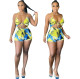 Slim-fit suspender painted print jumpsuit LS6439