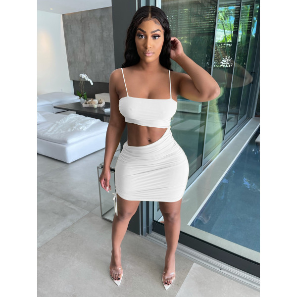 Women's sexy pleated split dress with thin straps, pure color elastic halter nightclub skirt W8208-1