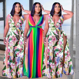 Sexy printed plus size split tank top jumpsuit culottes Q2042