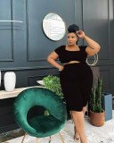 Pleated square neck plus size summer casual suit Q2045