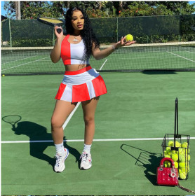 Ladies Fashion Sleeveless Casual Sexy Splicing Slim Sports Vest Culottes Two-piece Set Q2035