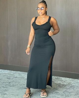 Knitted ribbed vest plus size sexy casual split dress Q2046