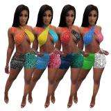 Tube top shorts set popular print sexy lace-up swimsuit W8210-1