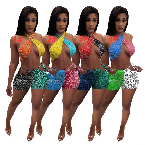 Tube top shorts set popular print sexy lace-up swimsuit W8210-1