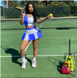 Ladies Fashion Sleeveless Casual Sexy Splicing Slim Sports Vest Culottes Two-piece Set Q2035