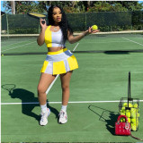 Ladies Fashion Sleeveless Casual Sexy Splicing Slim Sports Vest Culottes Two-piece Set Q2035