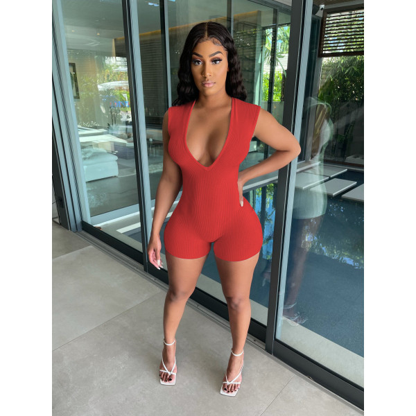 Women's Hang Strip Sleeveless One-Piece Shorts Sexy Slim Nightclub One-Piece Women W8213-1