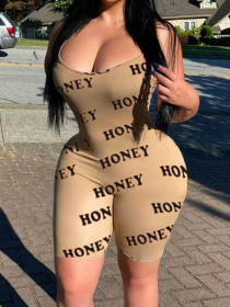 Sexy vest letter plus size casual jumpsuit Q2043
