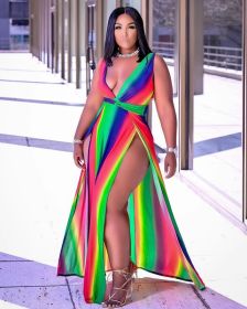 Sexy printed plus size split tank top jumpsuit culottes Q2042