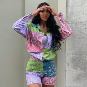 New Street Sports Shorts Long Sleeve Jacket Printed Sports Suit W21ST404
