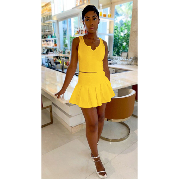Fashion leisure sexy sports vest culottes two-piece solid color nightclub style suit D88110
