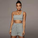 Solid color vest sports suit oblique shoulder two-piece suit D88118