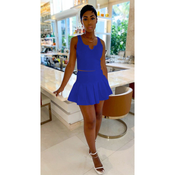 Fashion leisure sexy sports vest culottes two-piece solid color nightclub style suit D88110