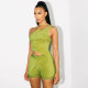 Women's summer new solid color irregular halterneck vest high waist slim shorts suit K21ST309