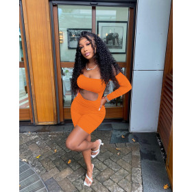 Off-the-shoulder solid color jumpsuit long-sleeved halter jumpsuit D88119