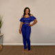 Fashion casual suit leaky shoulder U-neck flared pants YM199 