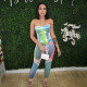 Women's summer new style tie-dye sleeveless tie-wrapped chest hollow slim fit trousers set K21ST213