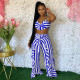 Loose trousers, two-piece suit with wooden ears, striped printing, belt included YM201