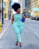 Vest solid color leisure sports plus size two-piece suit Y10013