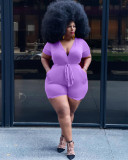 Sexy solid color belt deep V jumpsuit Y10006