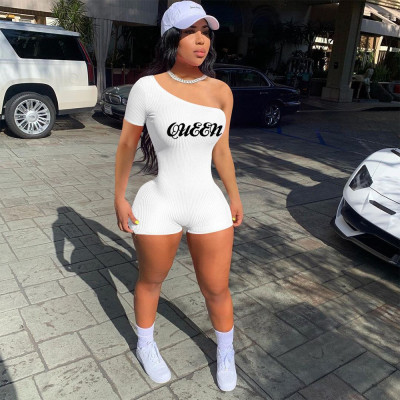 Fashion one-shoulder digital printing pit strip jumpsuit H3717
