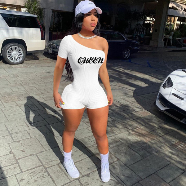 Fashion one-shoulder digital printing pit strip jumpsuit H3717