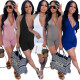 Women's clothing Hanging striped fabric Sleeveless V-neck Bandage Jumpsuit L237