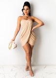 Women's solid color sexy wrap chest slit dress L200