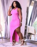 Fashion split open back solid color vest dress Y10008