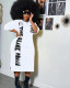 Fashion round neck letter printing split large size dress Y10007