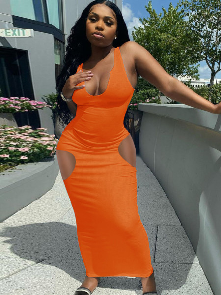 Camisole, deep V-neck, slim sexy long dress L240