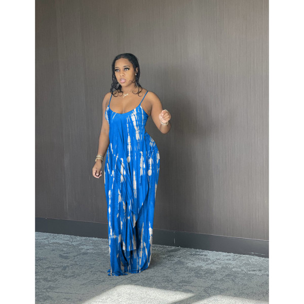 Sexy hanging wide truffle back tie-dye two-piece suit D88116