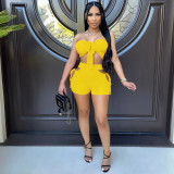 Fashion sexy solid color wrapped chest pit strip two-piece shorts short D88115
