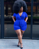 Sexy solid color belt deep V jumpsuit Y10006
