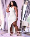 Fashion split open back solid color vest dress Y10008