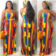 Large size color stitching sexy vest long dress Q2039