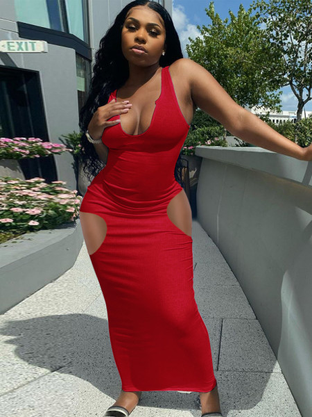 Camisole, deep V-neck, slim sexy long dress L240