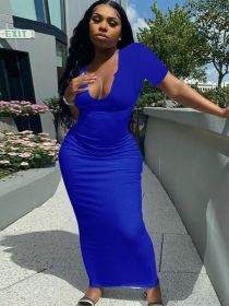 Fashionable Deep V Neck Sexy Dress Long Skirt H3718