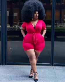 Sexy solid color belt deep V jumpsuit Y10006