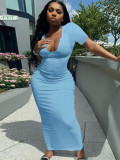Fashionable Deep V Neck Sexy Dress Long Skirt H3718